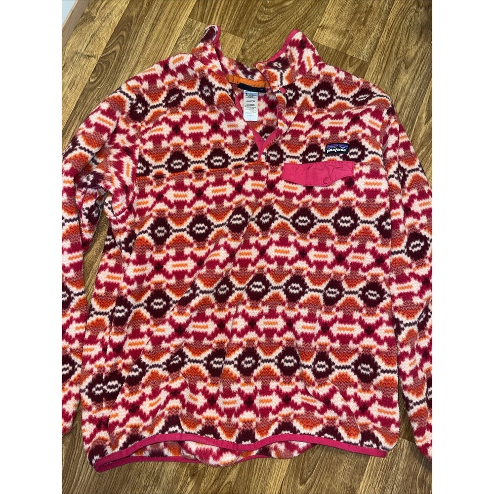 Patagonia Women's Synchilla Fleece Pullover Aztec Print Red Orange Size Large